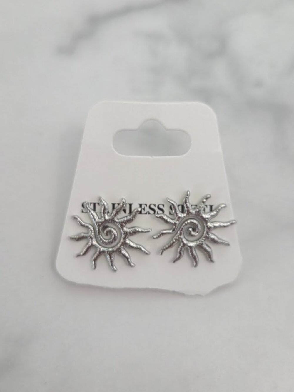 Vintage Style Sunburst Stud Earrings Silver Tone Celestial Jewelry
